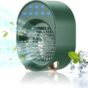 Air Cooler with Evaporative Cooling, Mini Air Conditioning Battery Portable, Mini Fan USB 4 in 1
